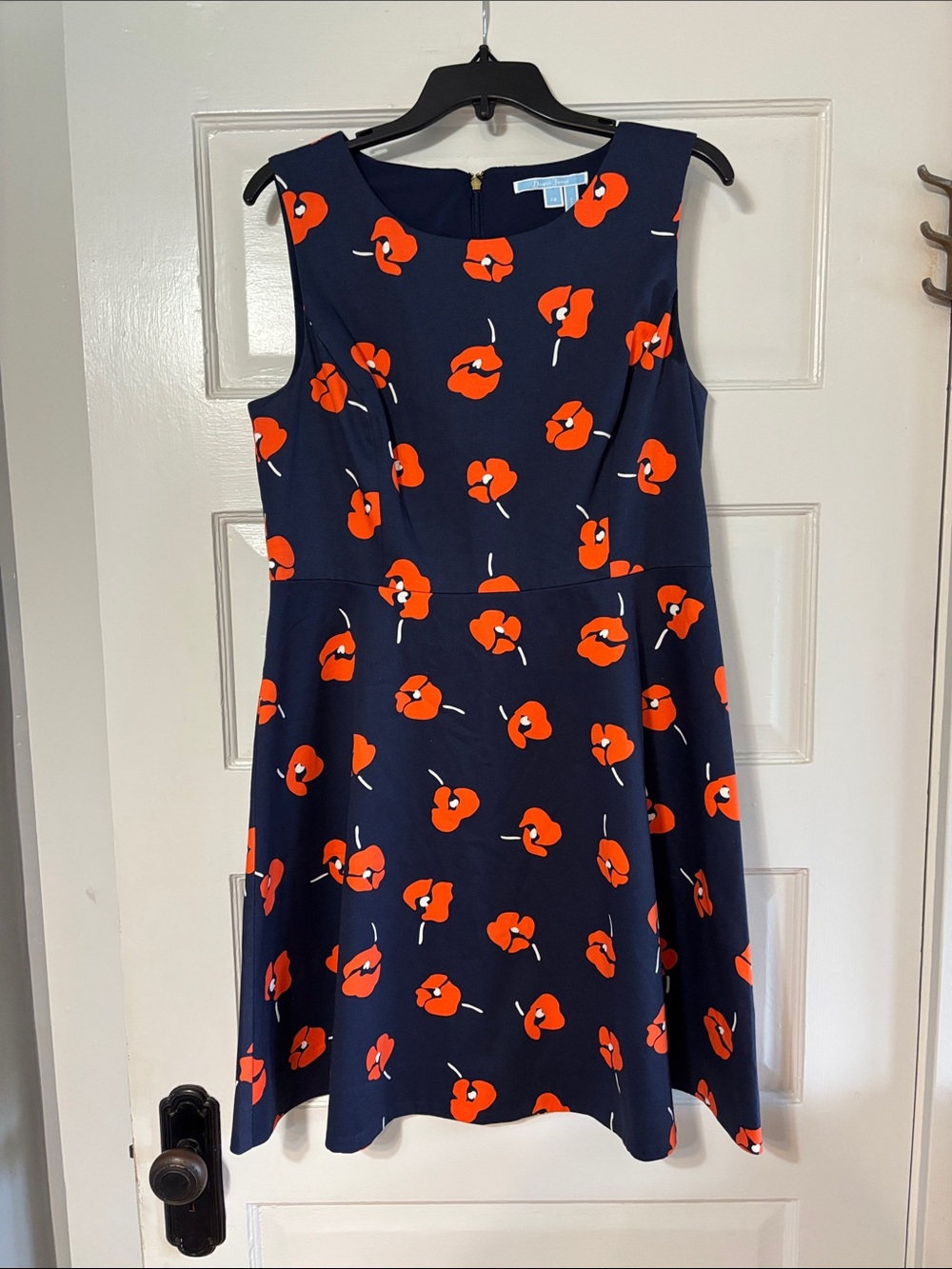 Draper James Navy Sleeveless Fit & Flare Dress with Orange Floral Print